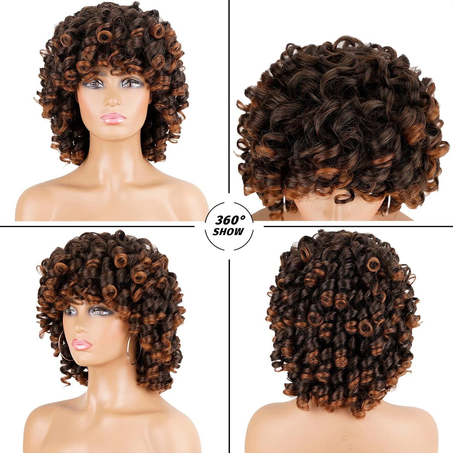 Women's African Large Roll Chemical Fiber Rose Net Head Wig Short Curly Hair