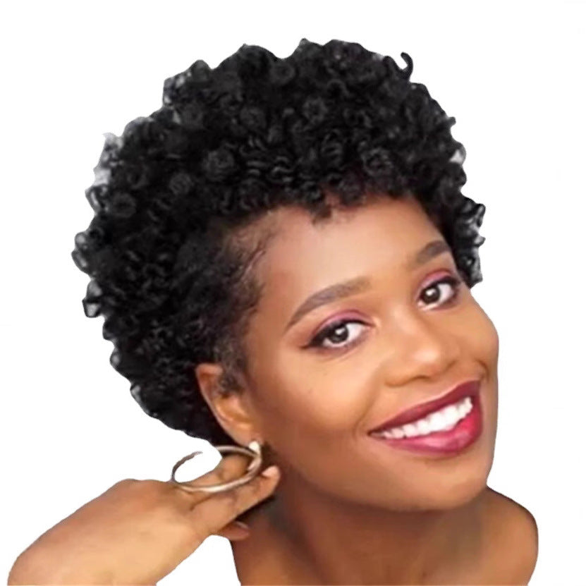 Women's Offer Fashion Middle African Small Volume Natural Black Afro Fiber Wig Short Curly Hair