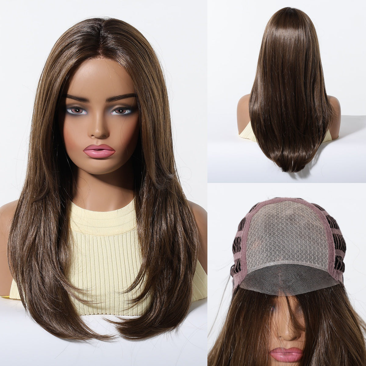 Silk Split Free Curly Hair Female Golden Long Straight Wig