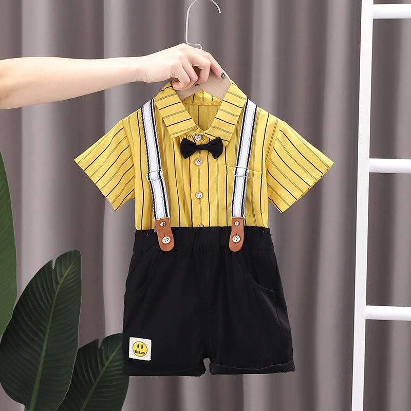 Style Suspender Pants Short Sleeve Two-piece Fashionable Children's Suit