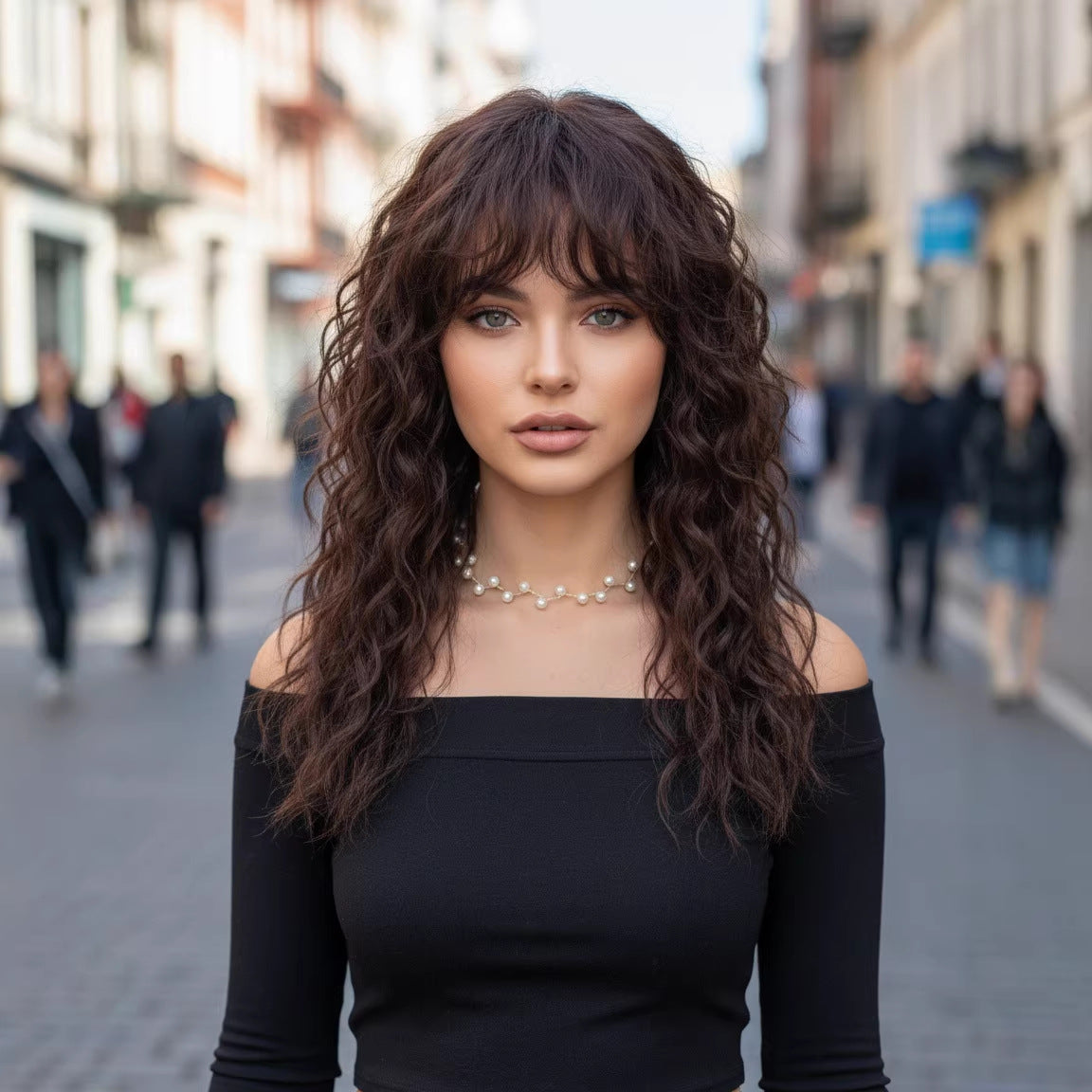Wavy Gray Curly Synthetic Fiber Black Wig Long Curls