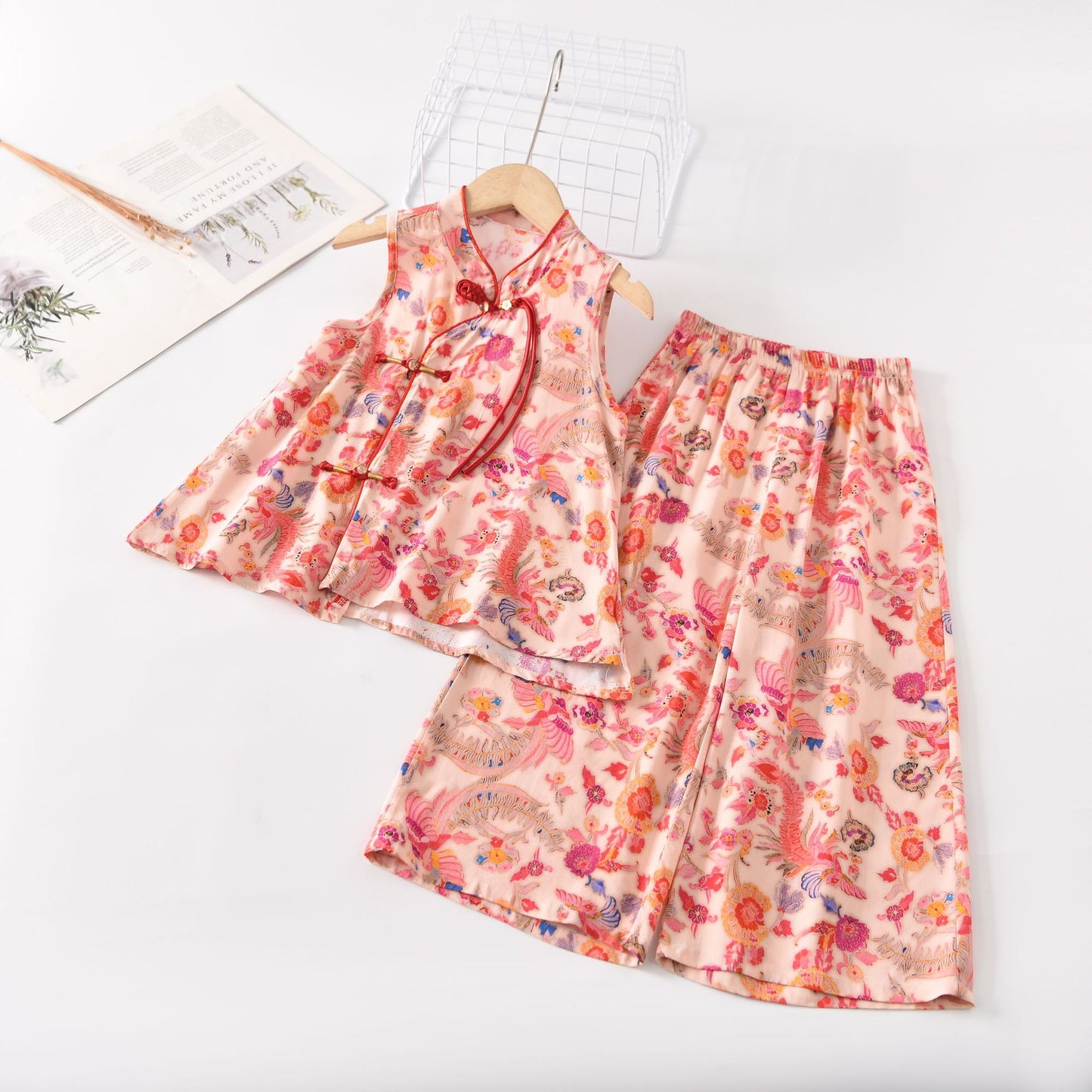 Children's Cool Summer Vest Shorts Poplin Pajamas Artificial Cotton National Children's Suit