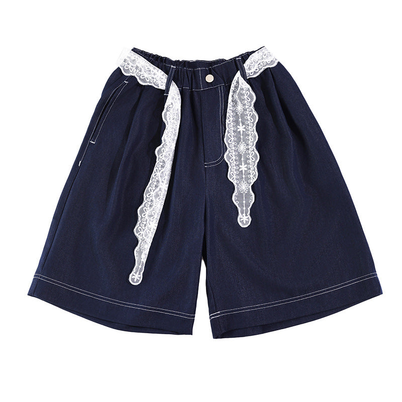 High School Summer Thin Denim Shorts Fifth Medium Big Large Children's Pants