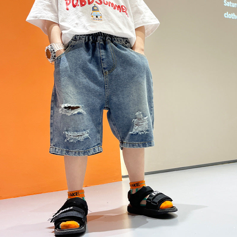 Children's Shorts Summer Boys Trendy Cool Ripped Baggy Thin Children's Pants