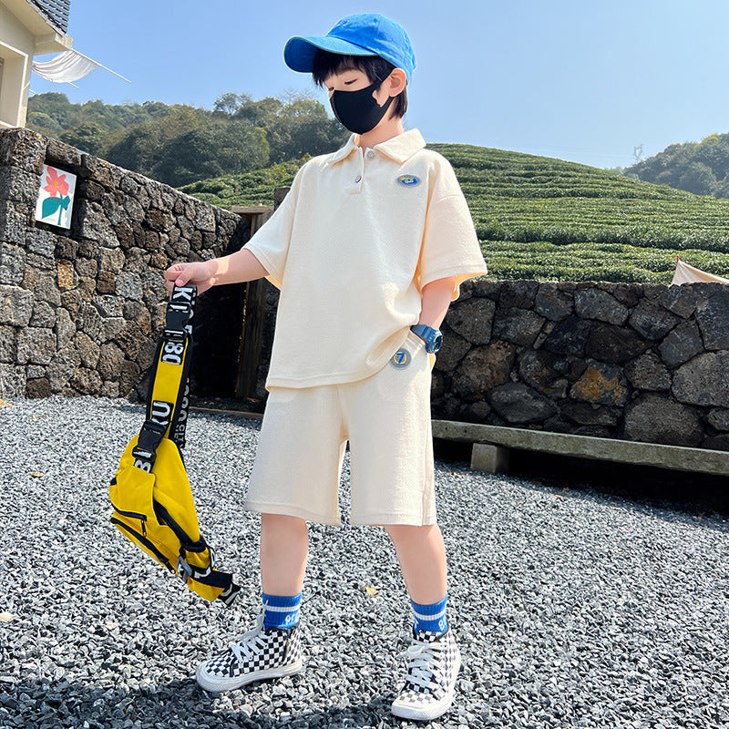Children's Summer Clothing Fashionable Sports Casual Waffle Shirt T-shirt Two-piece Children's Suit
