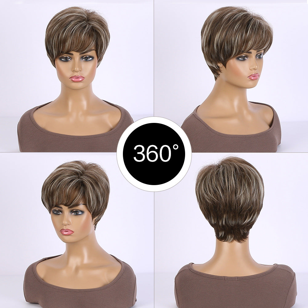 Realistic Natural Mixed Color Side Bangs Synthetic Wigs Wig Short Straight Hair