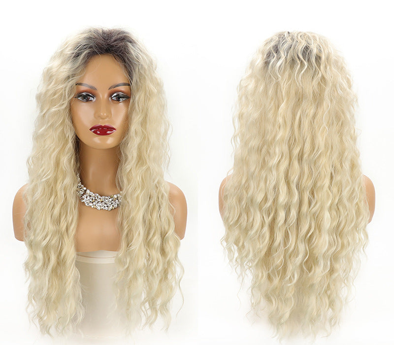 Fashion Female Curly Hair Synthetic Wigs Golden Partial Wig Long Curls