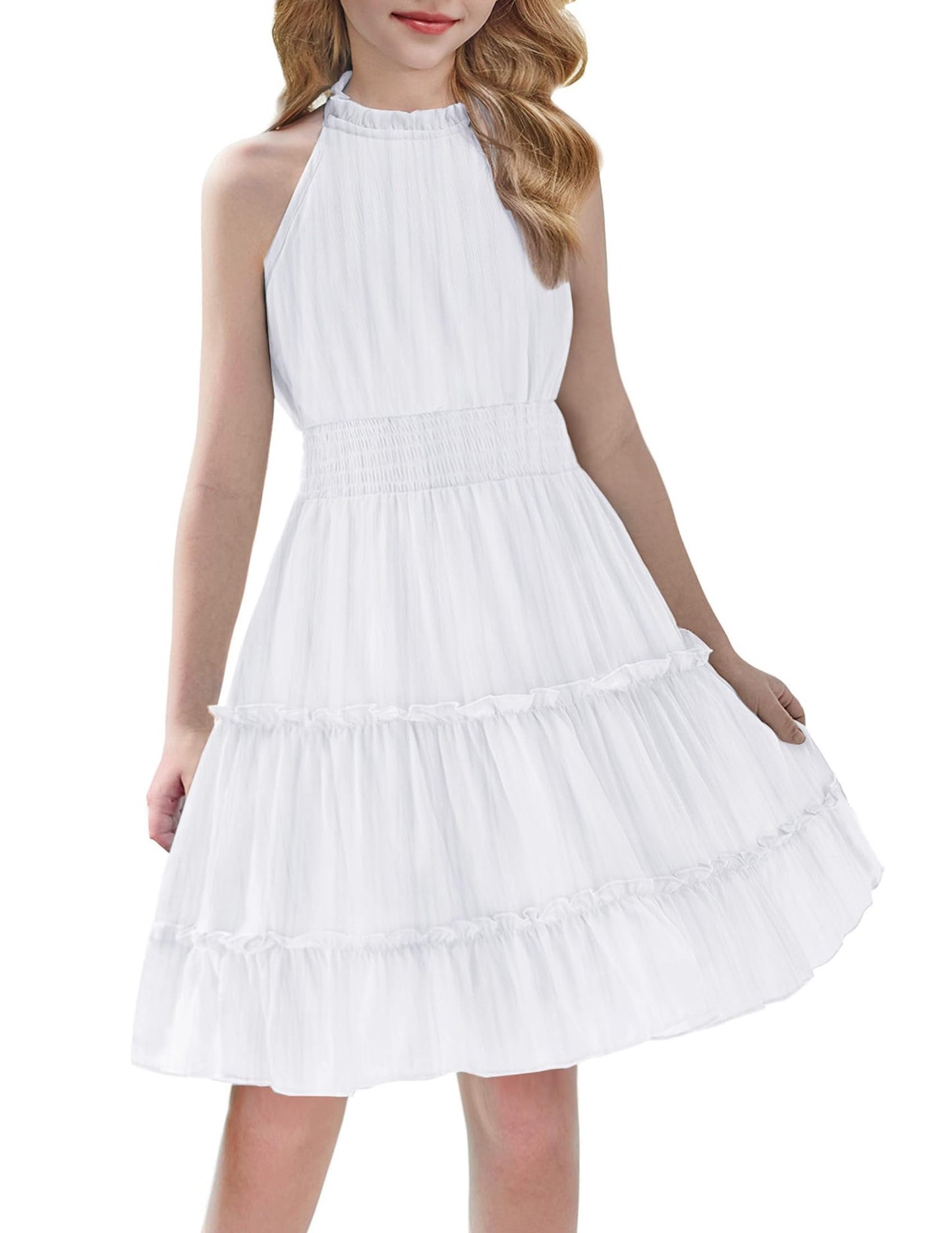 Solid Color Pleated Sleeveless Simple Temperament Commute Elegant Children's Dress