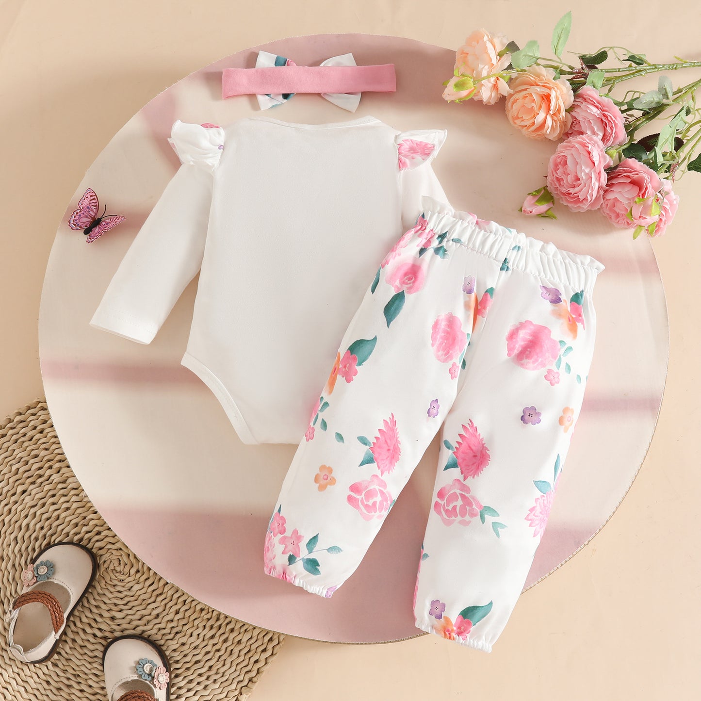 Embroidery Three-dimensional Butterfly Long-sleeved Triangle Romper Bow Flower Children's Suit