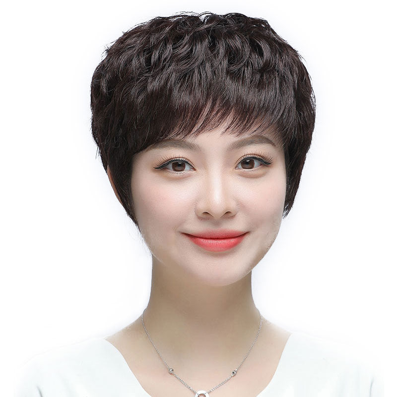 Women's Full Human Short Mother Style Natural Real Hair Wig