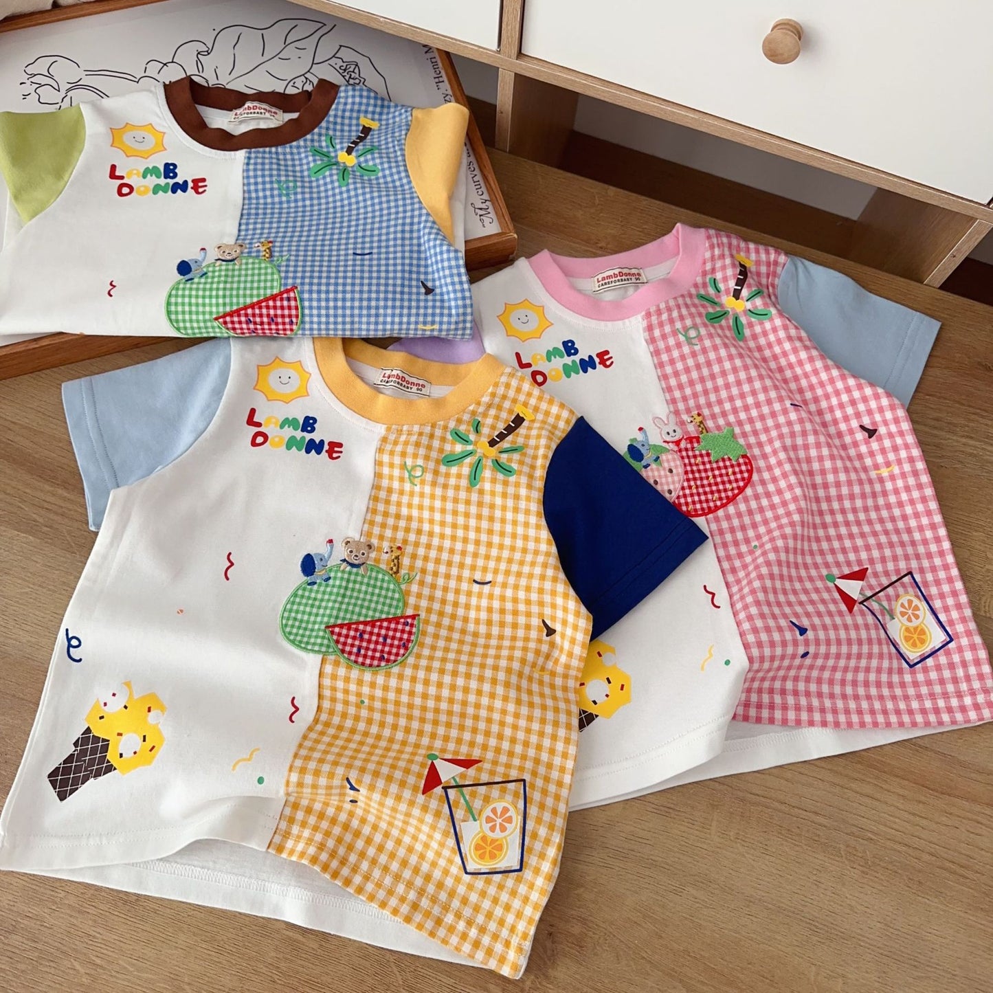 Children's Summer Short-sleeved Round Neck Cartoon Embroidery Children's T-shirt