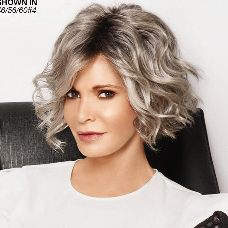 Female Egg Roll Fashion Gradient Golden Medium Long Split Pear Wig Short Curly Hair