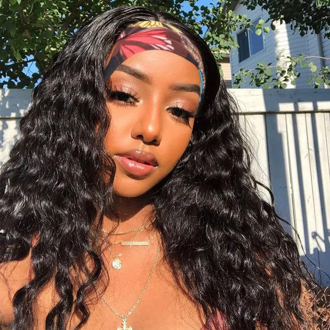 Women's Black Headscarf African Small Volume Synthetic Wig Short Curly Hair