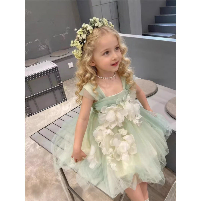 Children's Summer Three-dimensional Flower Suspender Skirt Fashion Children's Dress