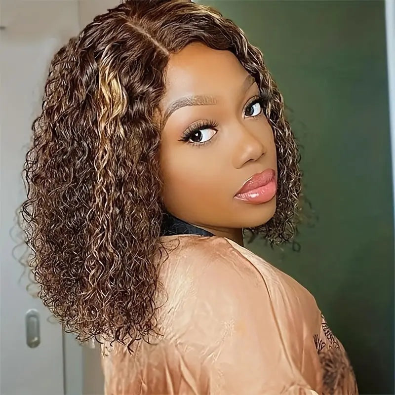 Women's Fashion Piano Color Hand Tube Wrapped Wig Short Curly Hair