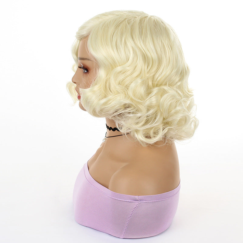 Women's Marilyn Monroe Golden Short Curly Hair Rose Cos Wig