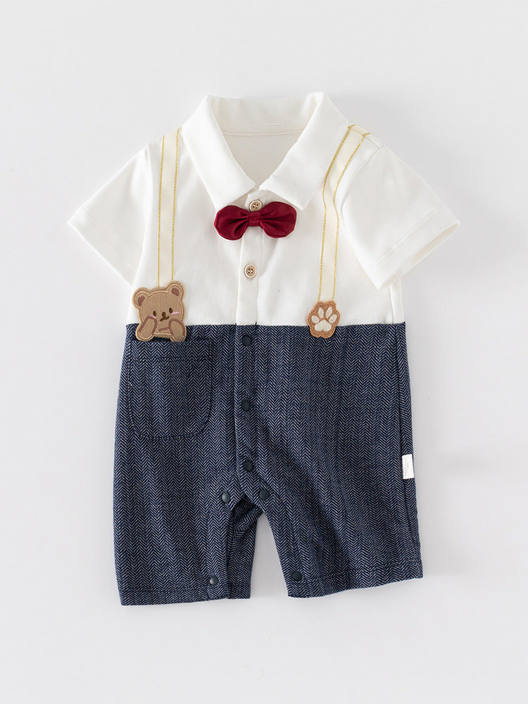 Boy Rompers Short Sleeve One Year Old Celebration Dress Thin Jumpsuit, Climbing Suit