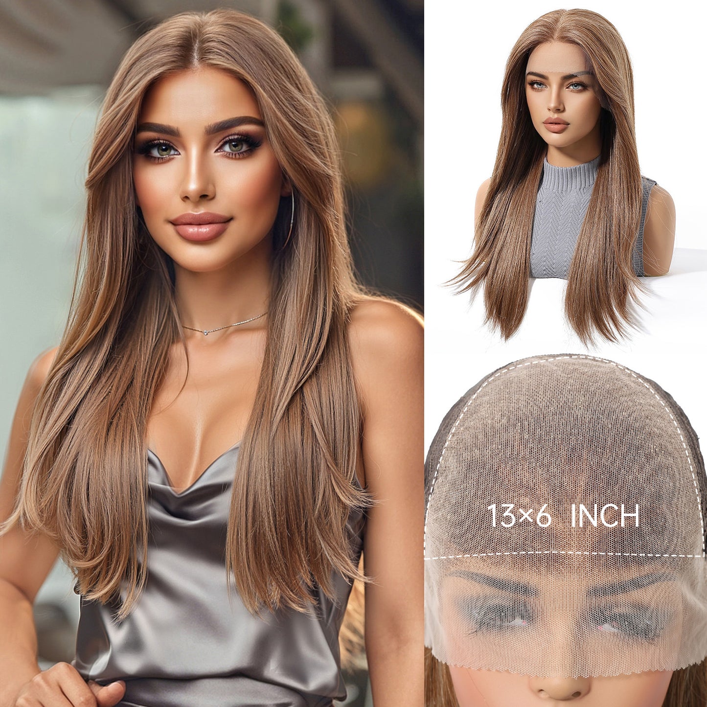 Area Lace Medium Black Brown Hair Fashion Long Straight Wig