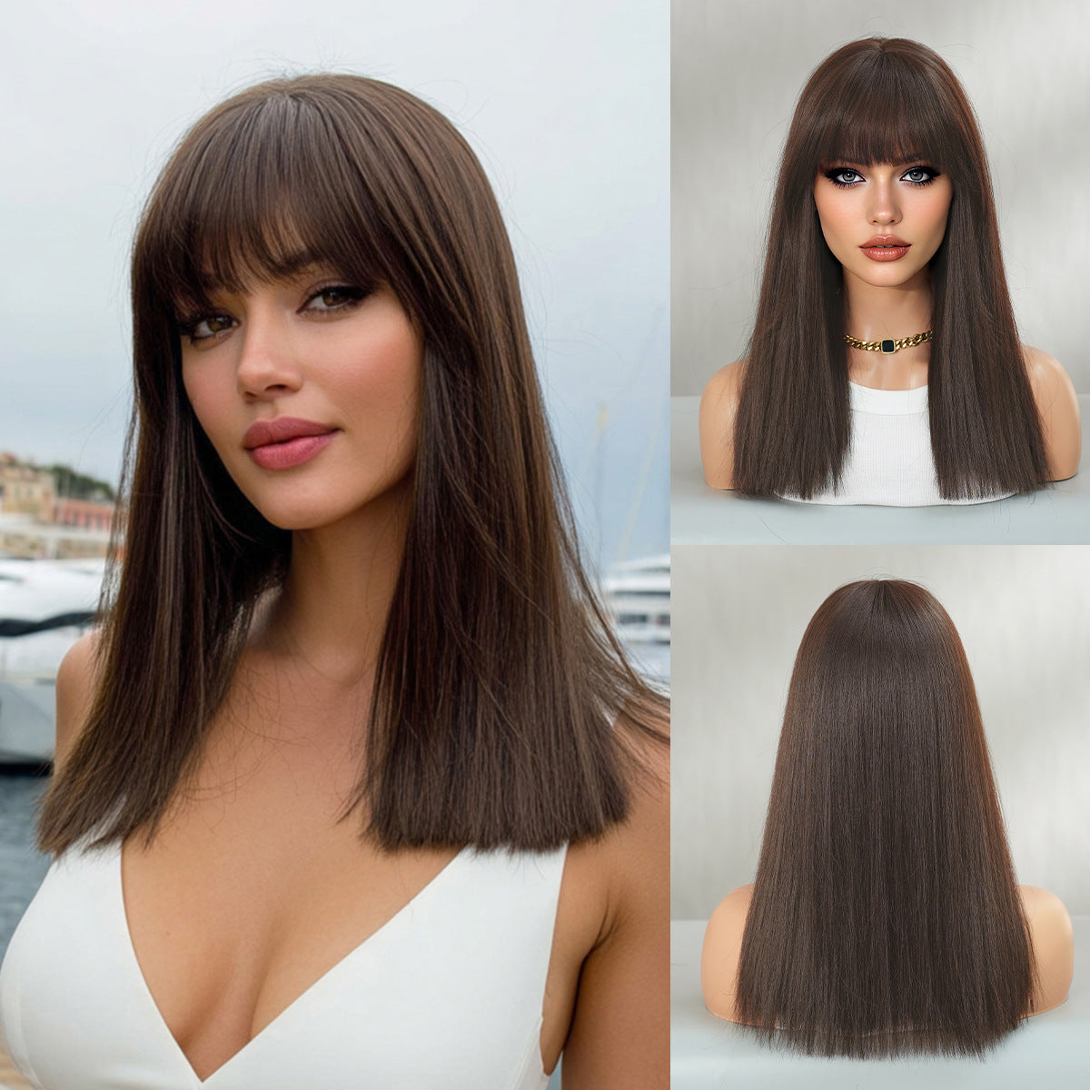 Women's High Quality For Bangs Linen Golden Wig Short Straight Hair