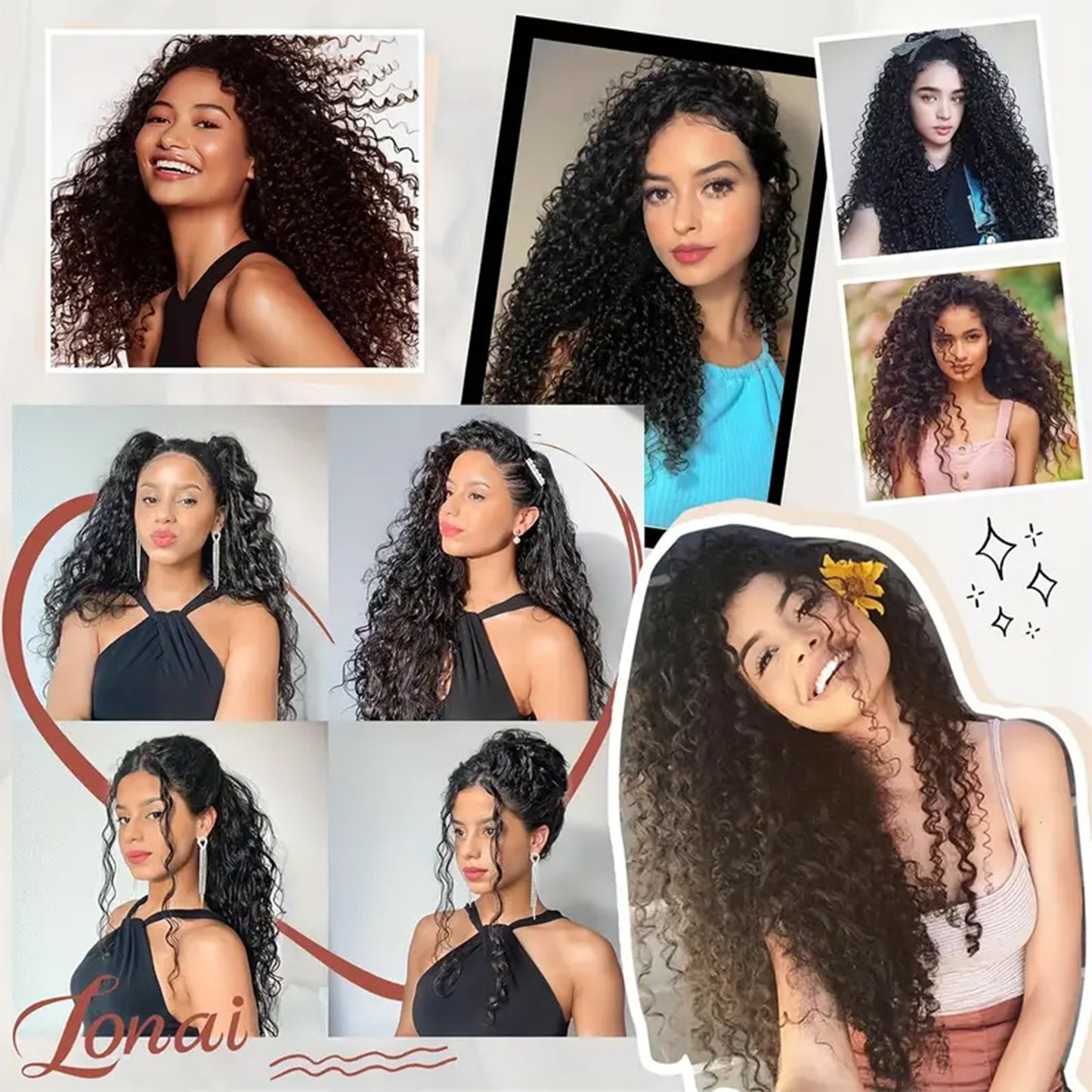 Women's Long Curly Hair Clip-on Natural Fashion Black Small Wig