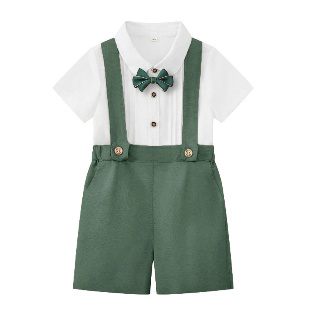 Children's Summer Clothing Solid Color Shirt Overalls Dress Two-piece Set Children's Suit