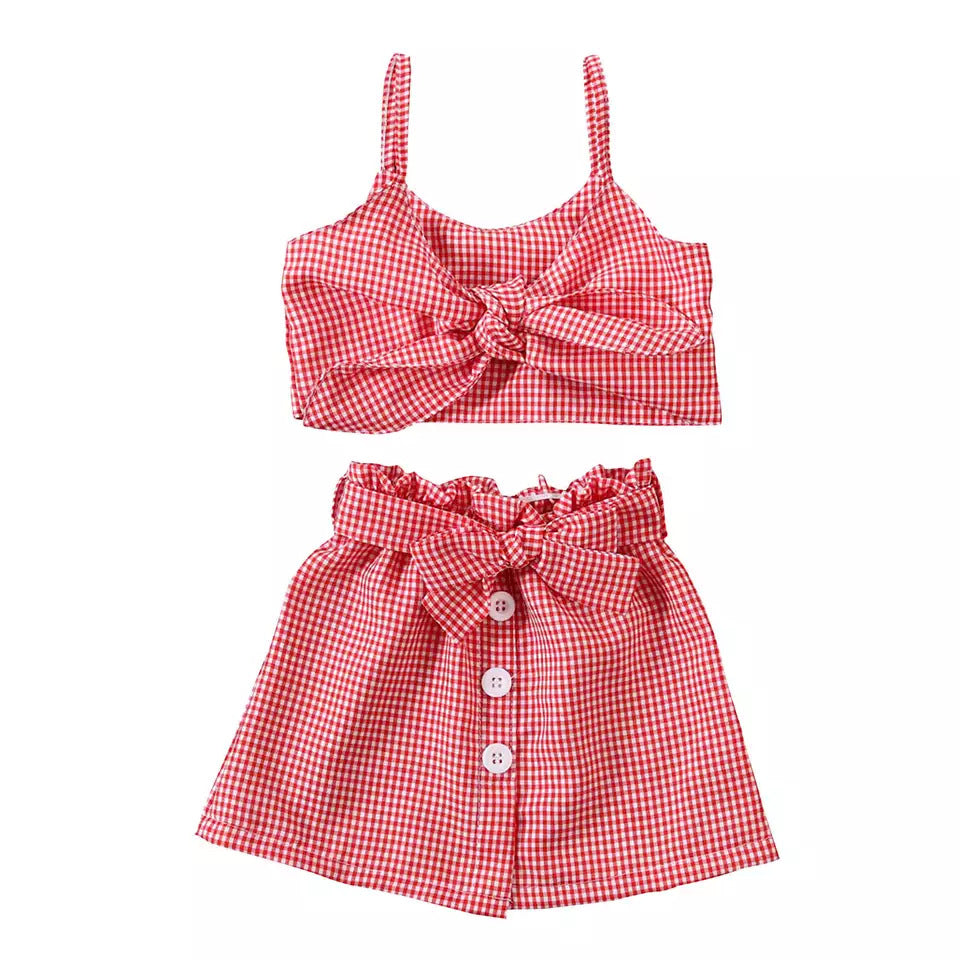 Children's Infant Toddler Bow Plaid Suspender Skirt Children's Suit