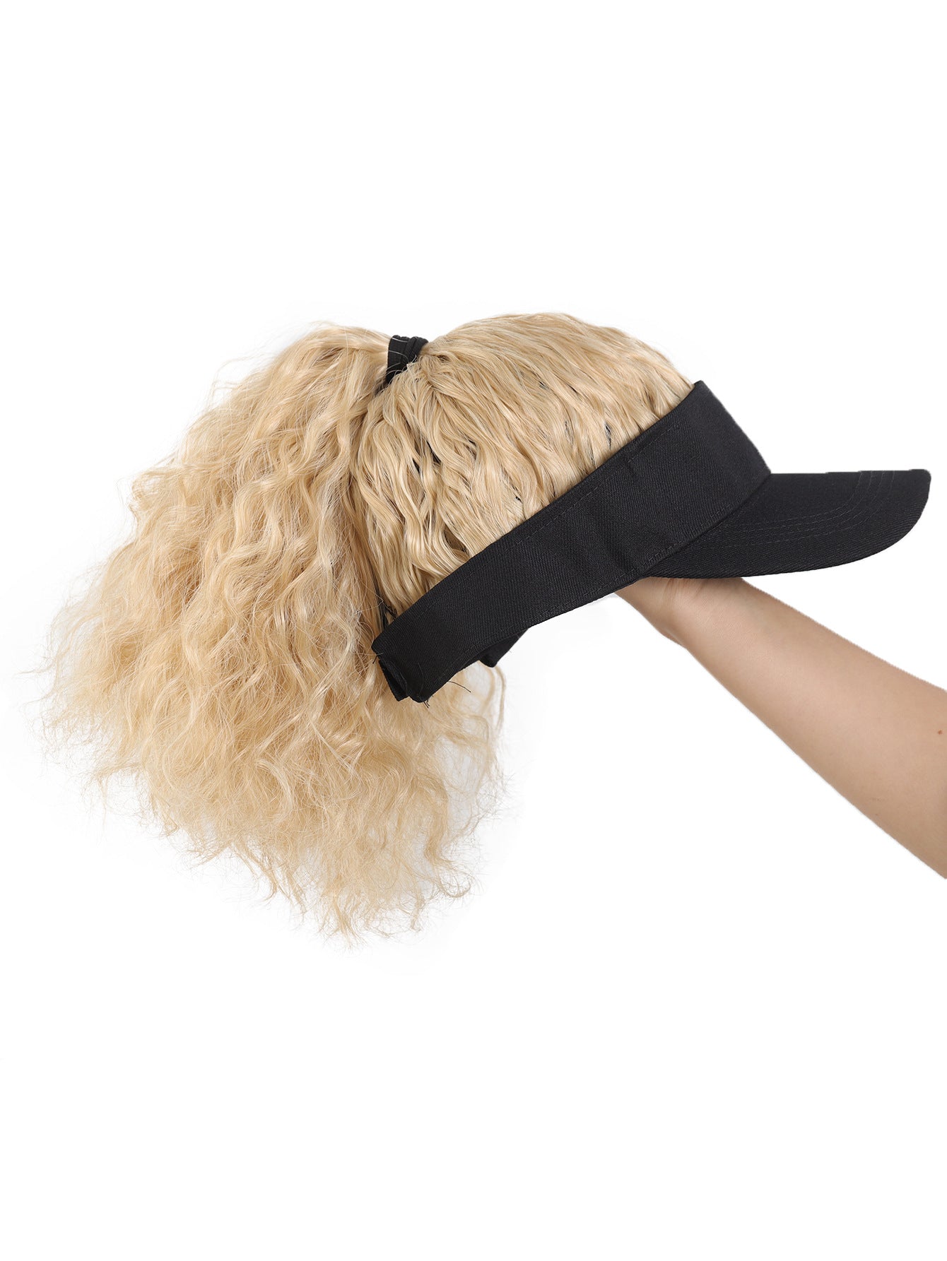 Female Sun Protection Peaked Cap Baseball Solid Color Crownless Wig Short Curly Hair