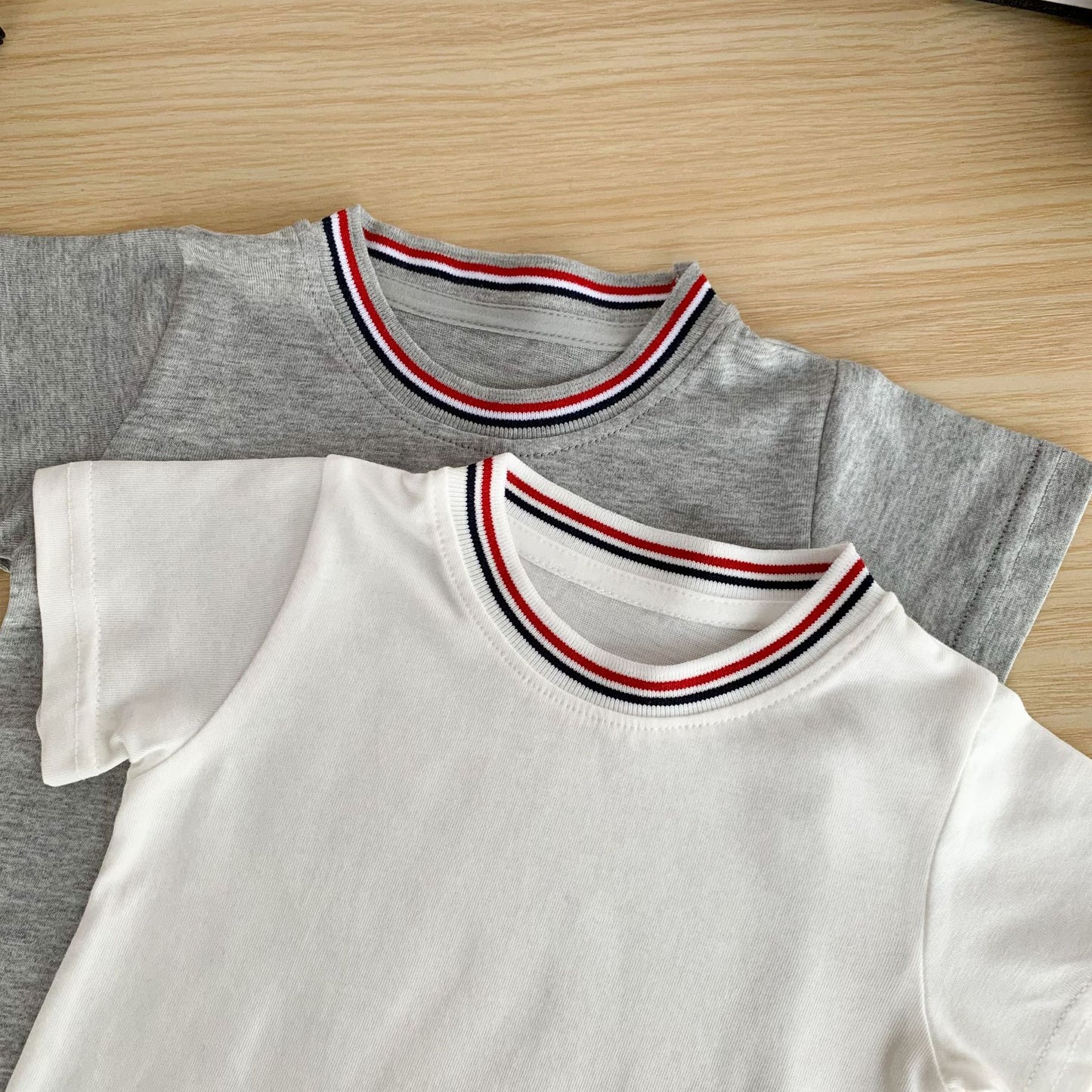 Boys White Yarn-dyed Rib Born Little Short Children's T-shirt