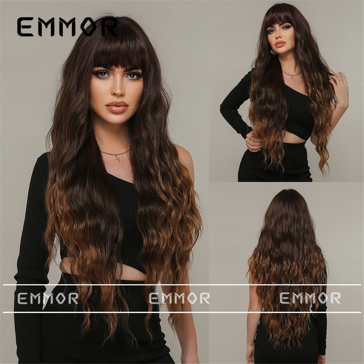 Straight Bangs Water Ripple Curly Fluffy Natural Wig Long Curls