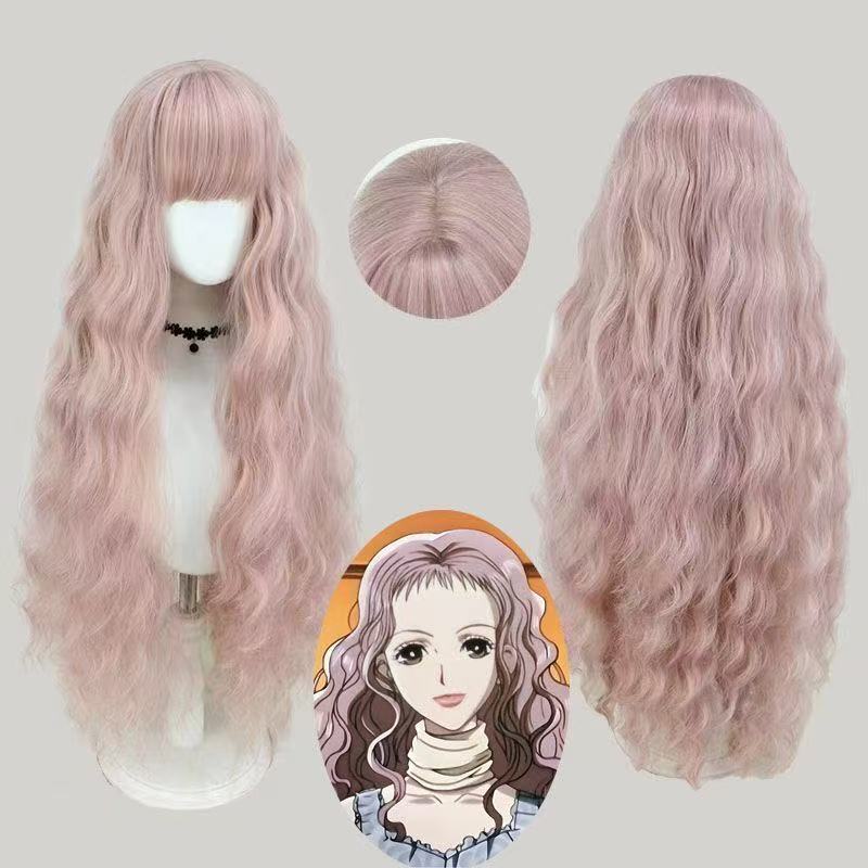Pink Corn Curler Long Curly Hair Simulation Cos Wig