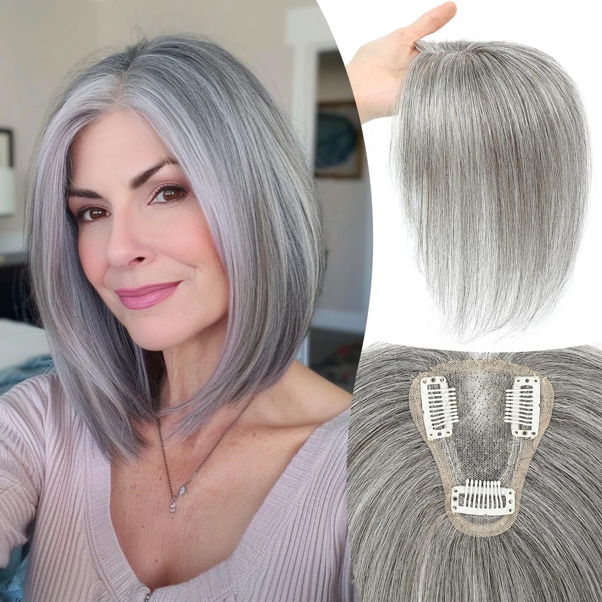 Women's Hair Supplementing Piece Human Cover Gray Other Wig