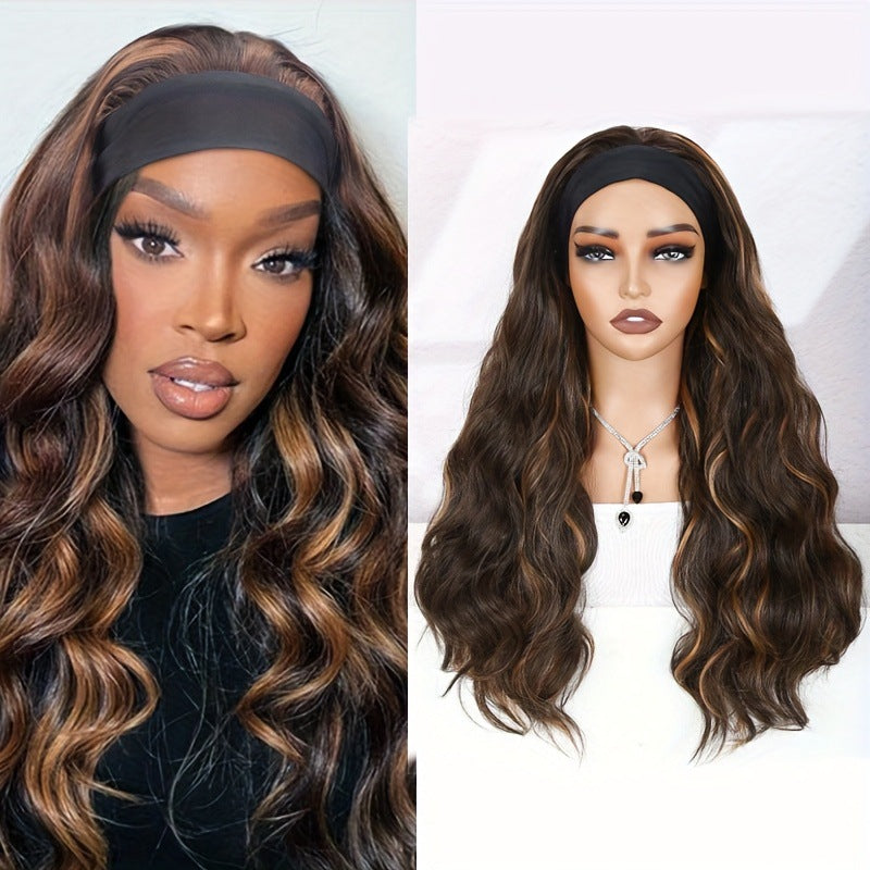 Female Ribbon Curly Hair Big Wave Chemical Fiber Black Pick Wig Long Curls