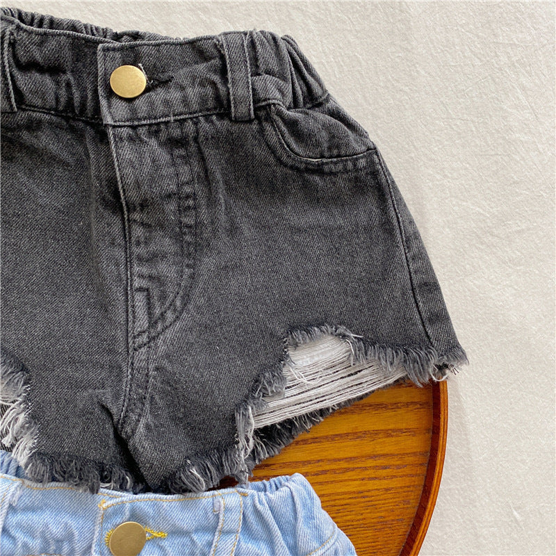 Children's Korean Style Clothing Summer Ripped Burr Children's Pants