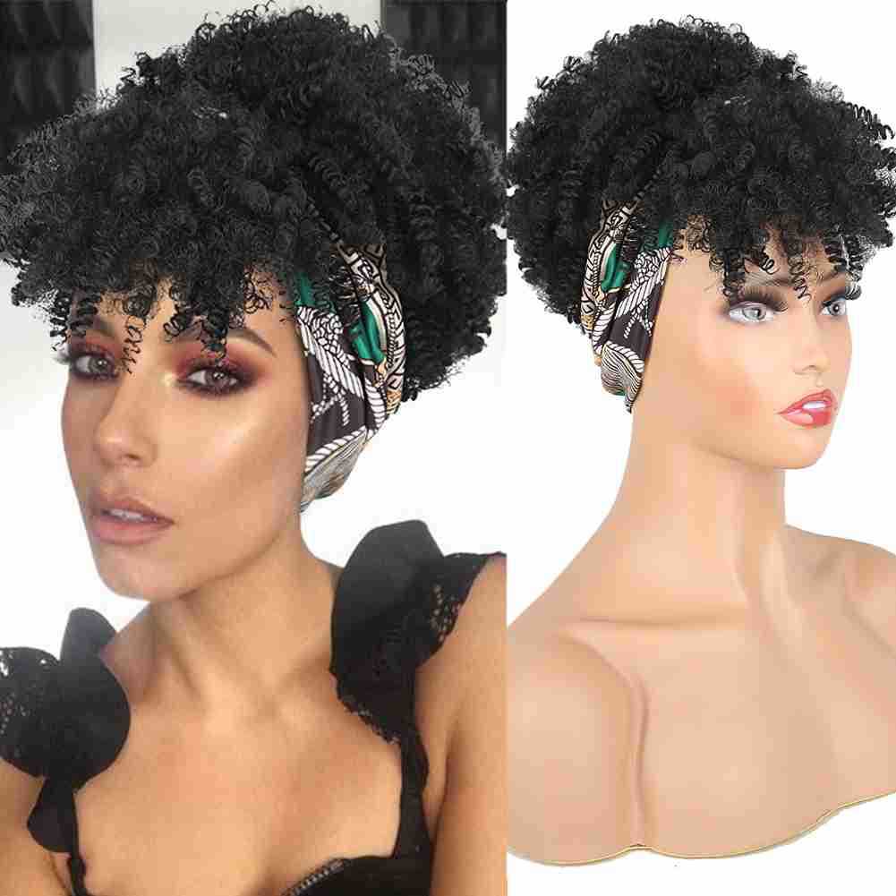 Women's African Small Bangs Integrated Headband Chemical Wig Short Curly Hair