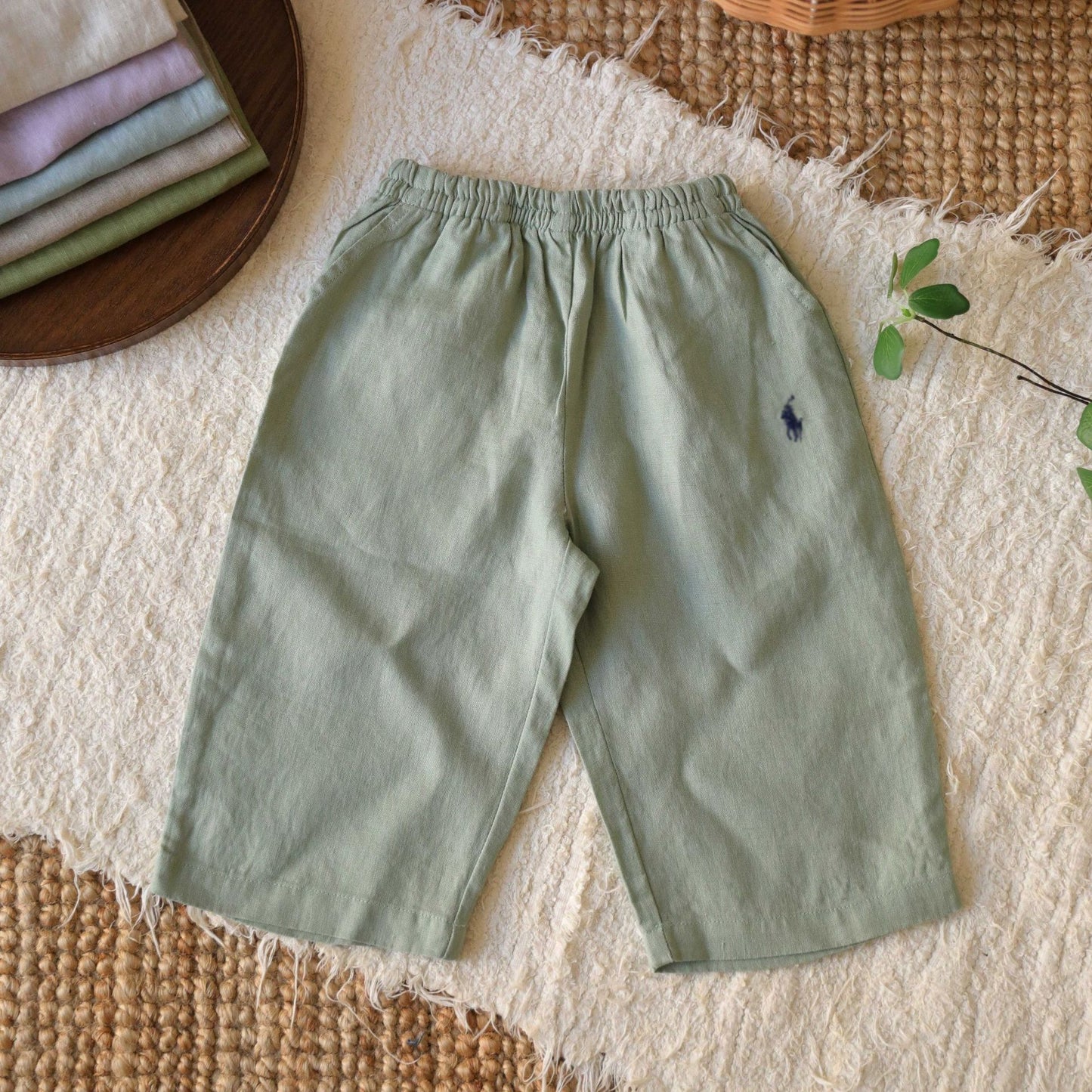 Children's Linen Leisure Boys Pure Color Elastic Waist Children's Pants