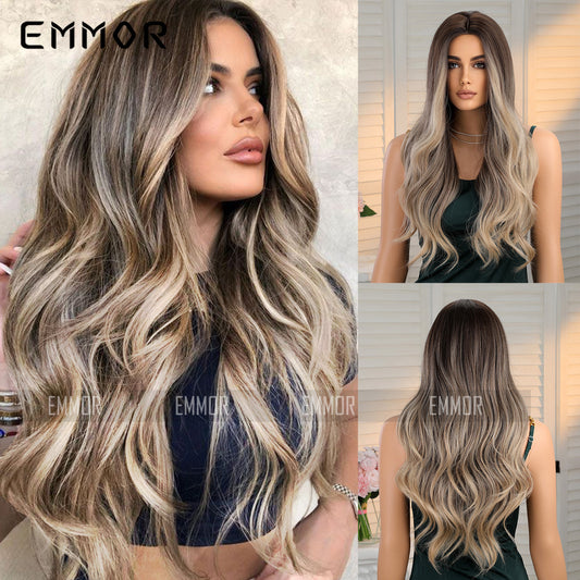 Medium Gradient Brown Curly Hair Big Wig Long Curls