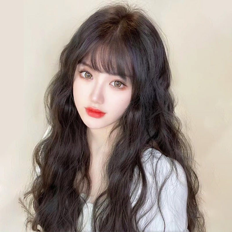 Daily Curly Hair Natural Head Cover Realistic Simulation Fluffy Water Wig Long Curls