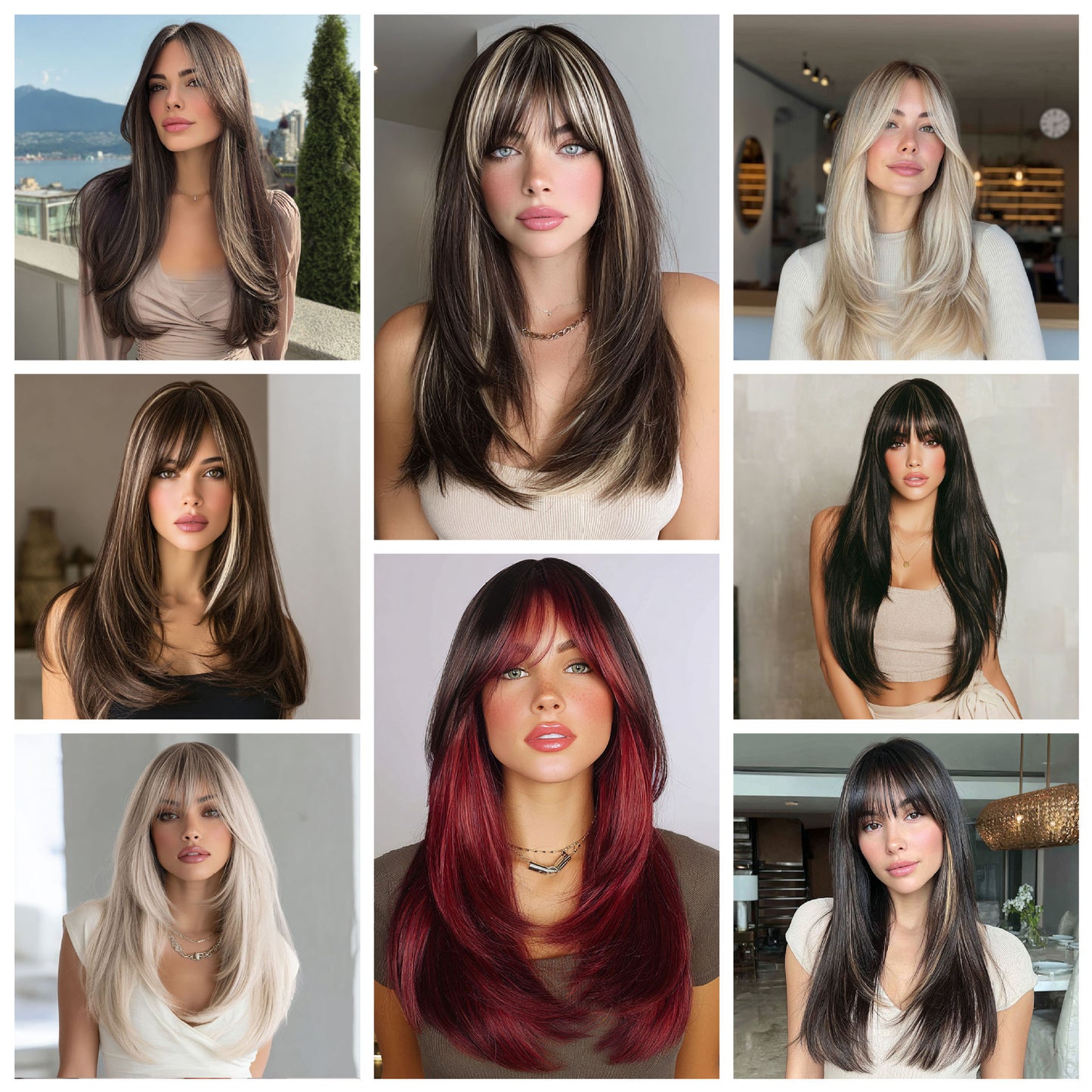 Bangs Gradient Hair High Quality Natural Long Straight Wig