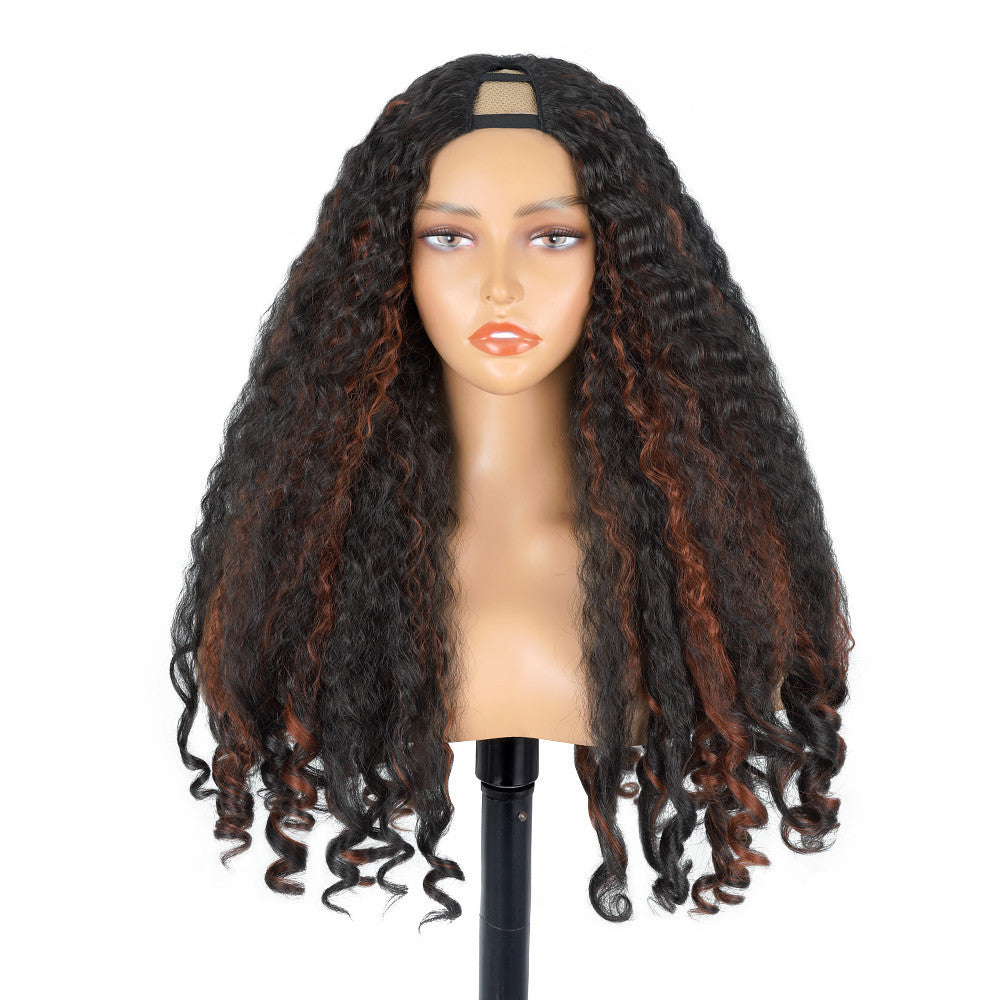 African Straight Hair Tail Curly Chemical Fiber V-shaped Top Wig Long Curls
