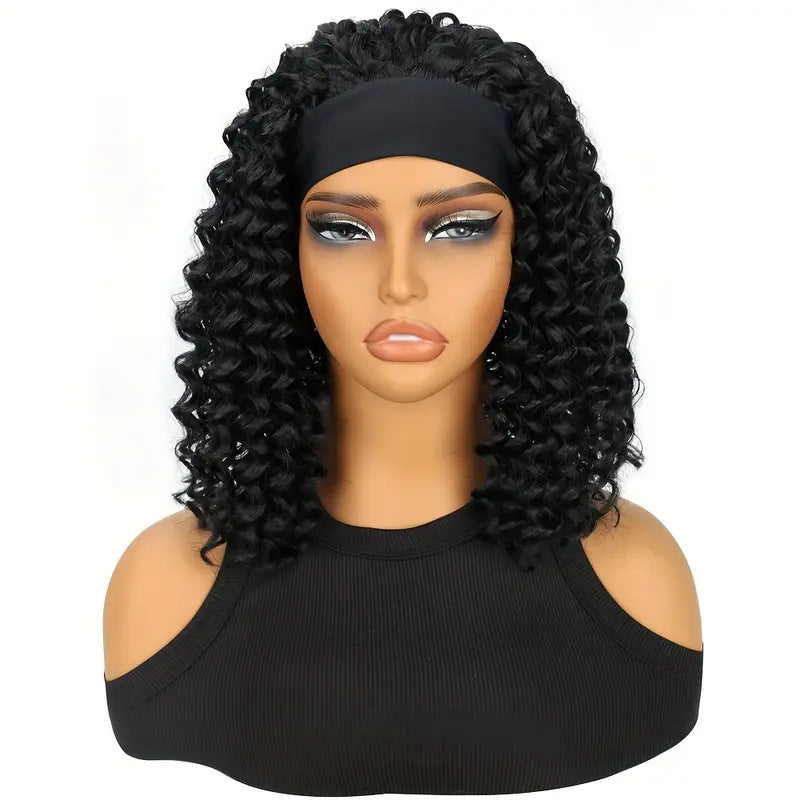 Women's African Black Small Band Synthetic Wigs Wig Short Curly Hair