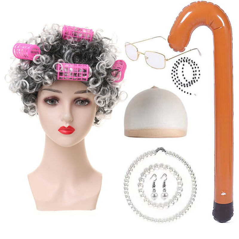 Halloween Old Lady Festival Short Hair Curly Cos Wig