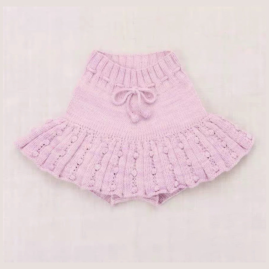 Spring Knitted Culottes Handmade Ball Overskirt Children's Pants