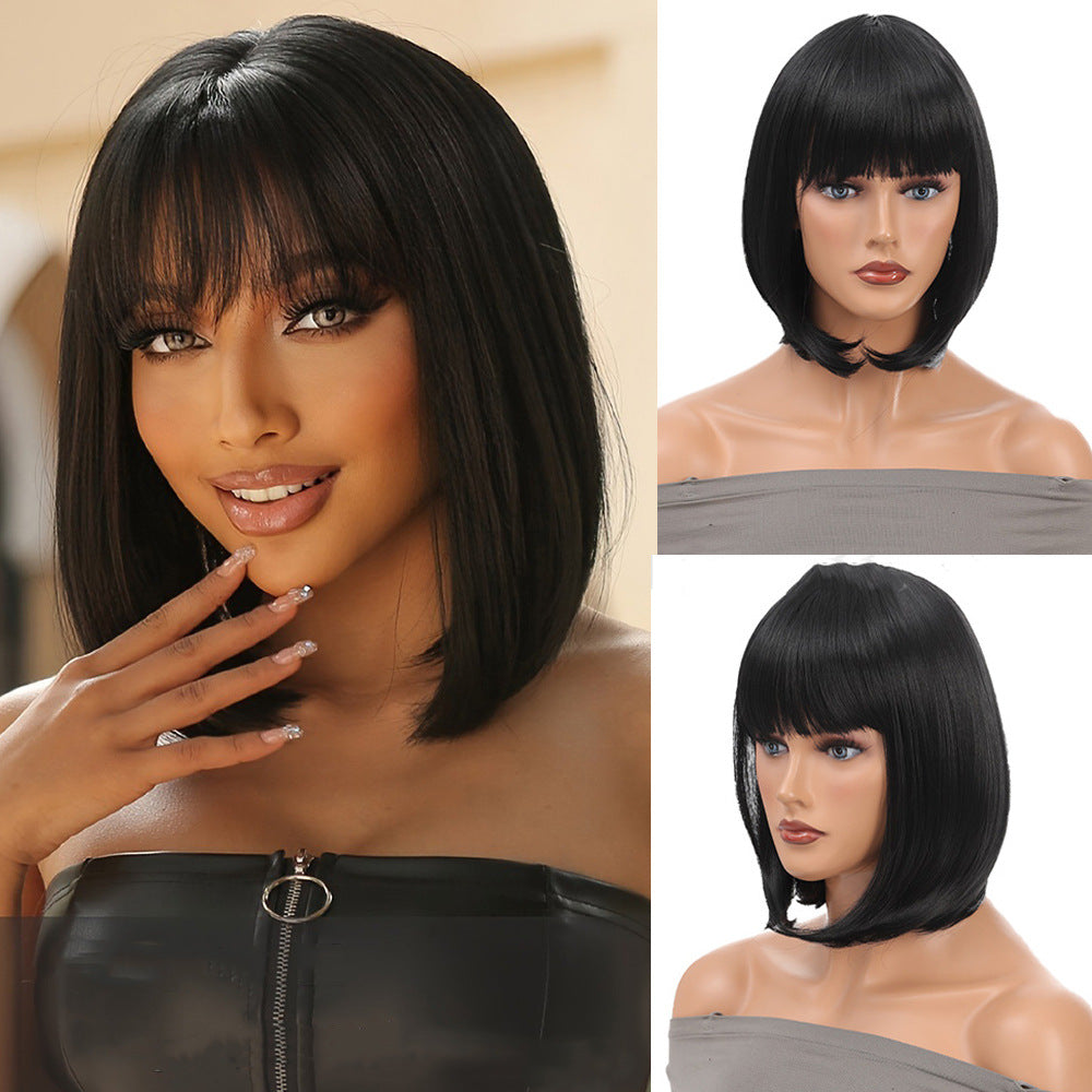 Women's Synthetic Wigs Mixed Color Bangs Wave Wig Short Straight Hair