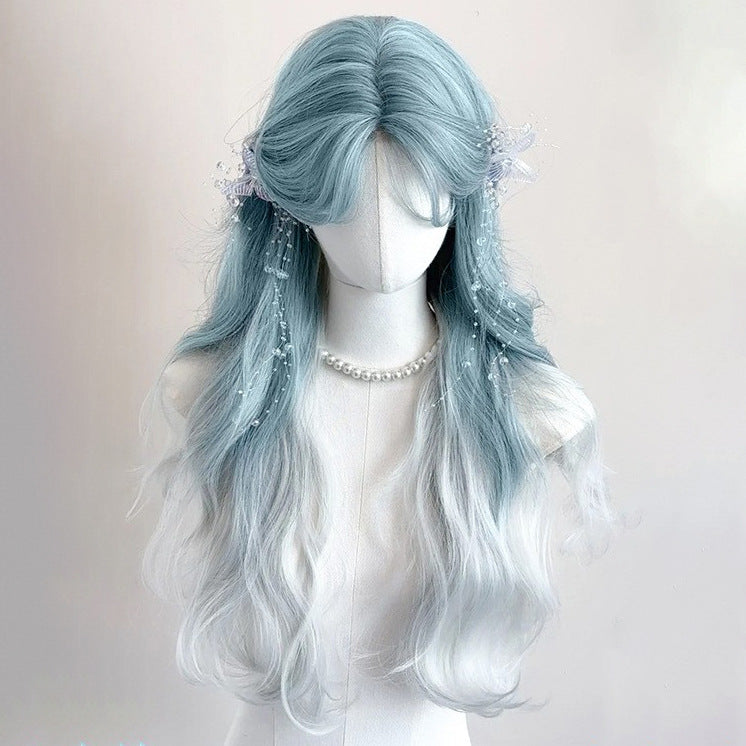 Forehead Lace Natural Fluffy Big Wave Gradient Highlight Medium Bangs Wig Long Curls