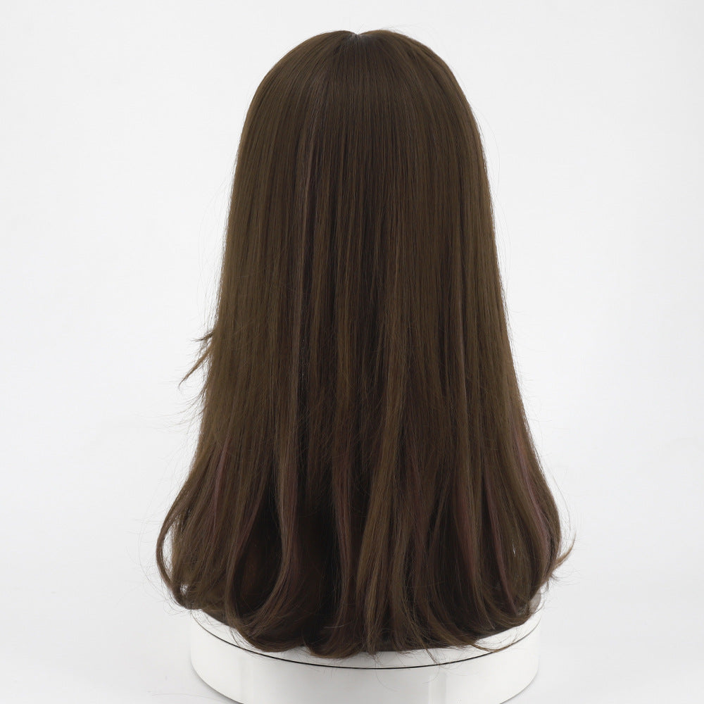 Women's Thin Rattan Curly Natural Air Bangs Inner Buckle Head Wig Long Curls
