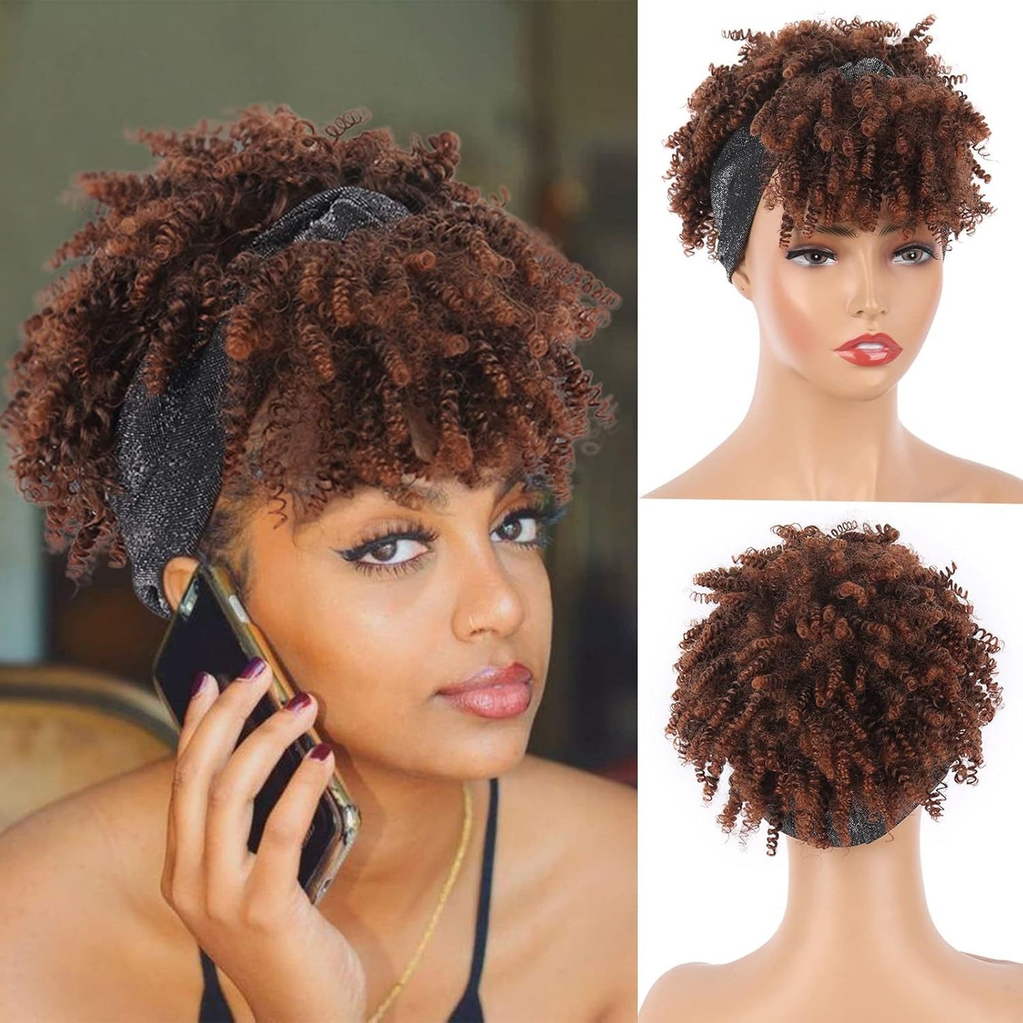 Small Turban Female Headband Bangs Fluffy Wig Short Curly Hair