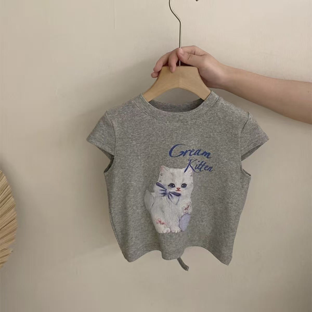 Children's Summer Middle Big Korean Short-sleeved Lace Plaid Stitching Pants Two-piece Children's Suit