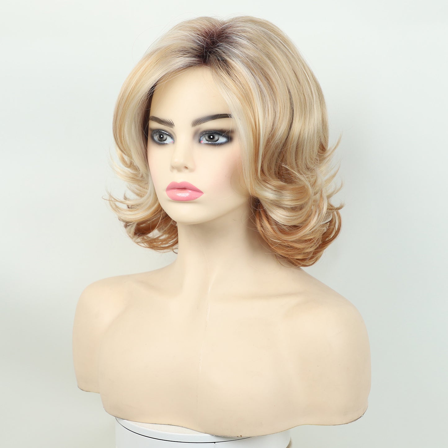 Female Black Gradient Golden Synthetic Wigs Fiber Wig Short Curly Hair
