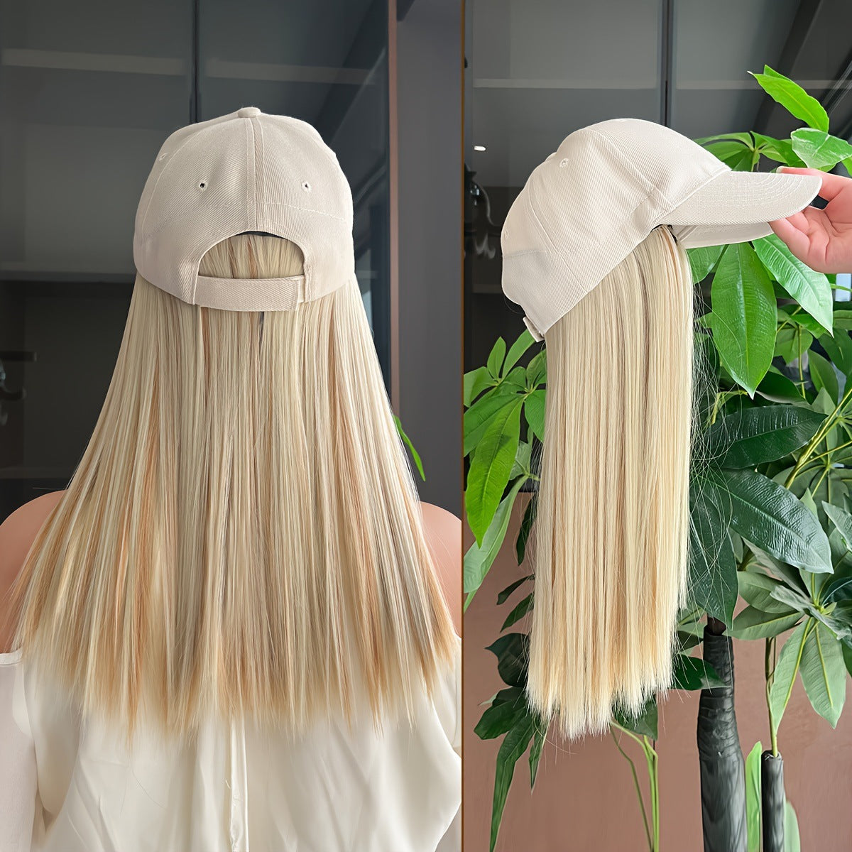 One Female Hair Fashion Peaked Cap Long Straight Wig