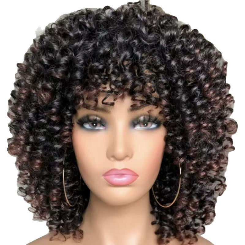 Women's Front Lace Small Black Wrapped African Wig Short Curly Hair